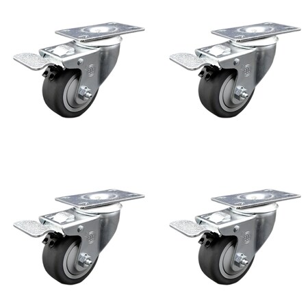 Service Caster 3 Inch SS Thermoplastic Rubber Swivel Top Plate Caster Set Total Lock Brake SCC SCC-SSTTL20S314-TPRB-4
